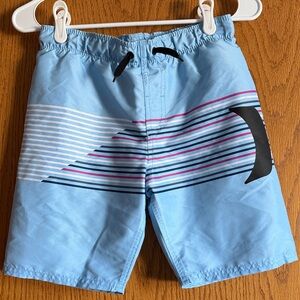 Hurley Boys Light Blue Swim Trunks Stripe | Logo | Drawstring Board Shorts